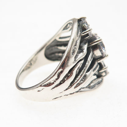 925 Sterling Silver Vintage Round & Pear-Cut C Z Modernist Oxidized Ring Size 10