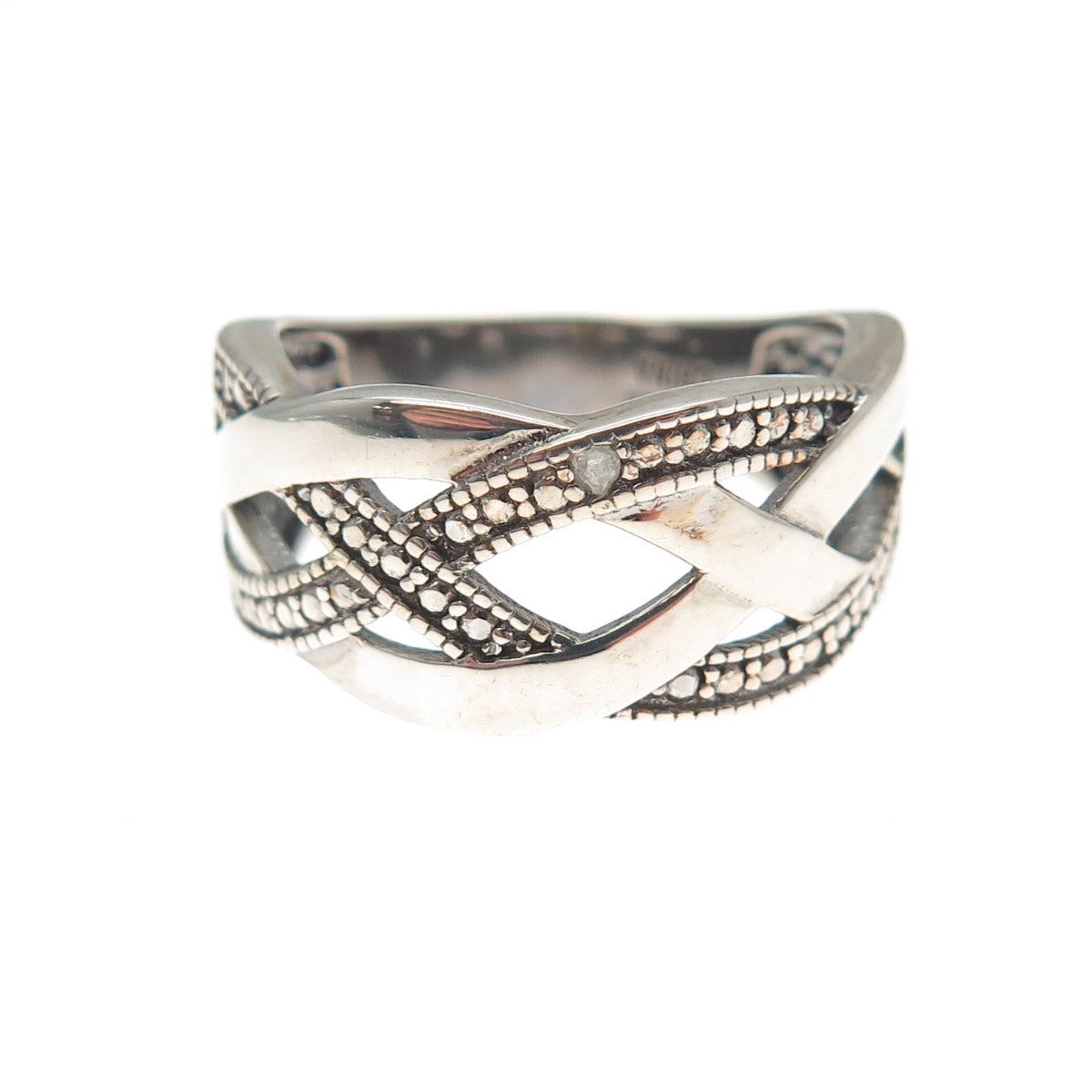 DBJ DEE BERKLE 925 Sterling Silver Real Diamond Accent Woven Ring Size 6