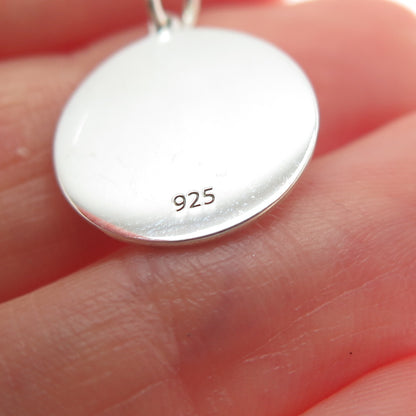 925 Sterling Silver Green Enamel Cat Round Tag Minimalist Charm Pendant
