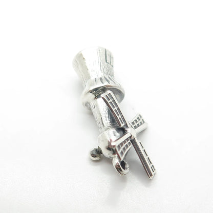 925 Sterling Silver Vintage Old Mill Movable Pendant