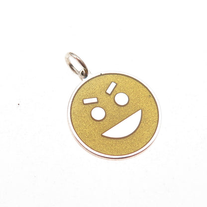 925 Sterling Silver Yellow Enamel Smirking Face Emoji Charm Pendant