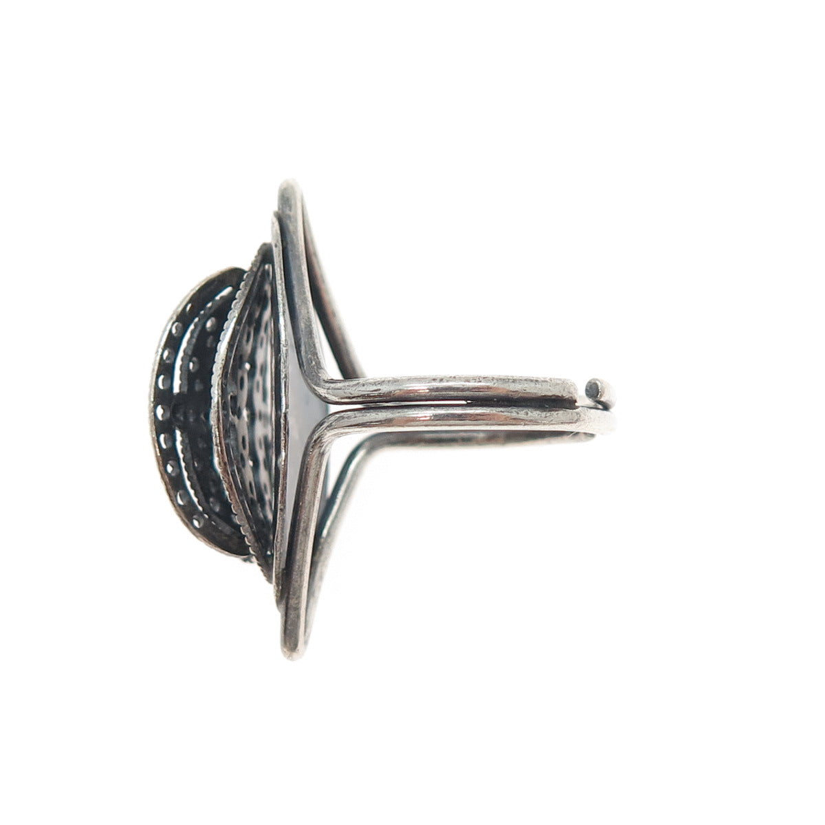 BEAU Sterling Silver Antique Art Deco Filigree Oxidized Adjustable Ring Size 6