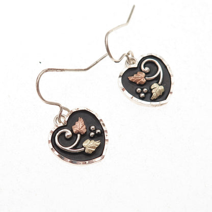 Coleman Co. 925 Sterling Silver 12K Gold Vintage Floral Heart Dangle Earrings