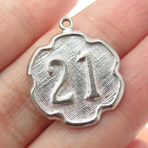 925 Sterling Silver Antique "21" Lucky Number Textured Pendant