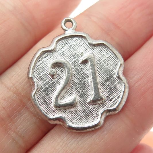 925 Sterling Silver Antique "21" Lucky Number Textured Pendant