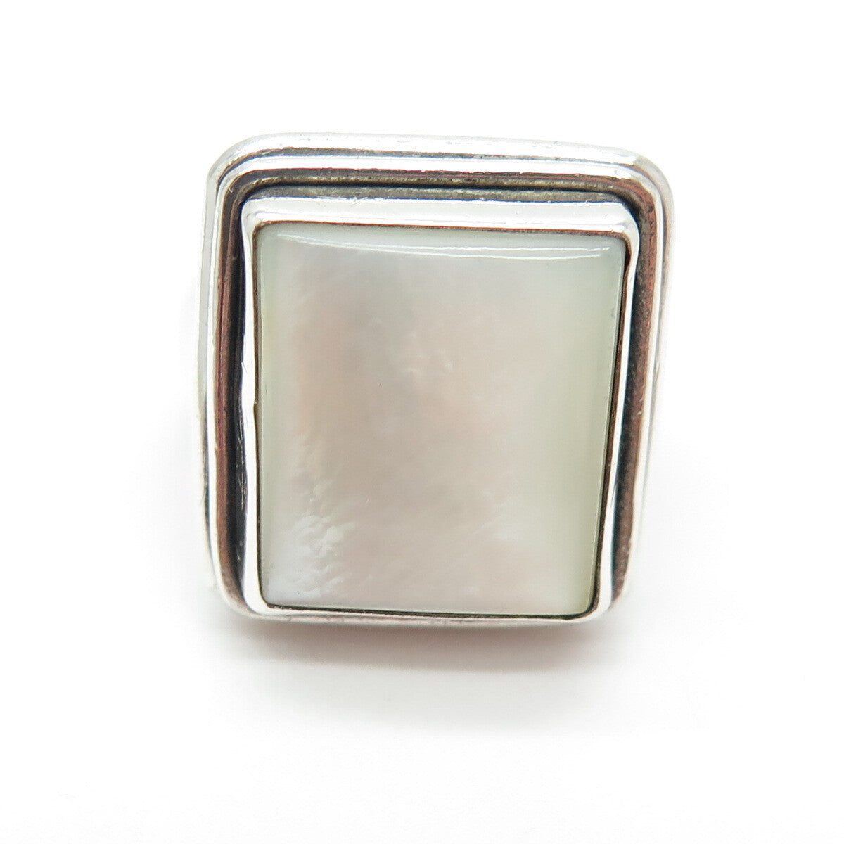 925 Sterling Silver Vintage Real Mother-of-Pearl Modernist Ring Size 6