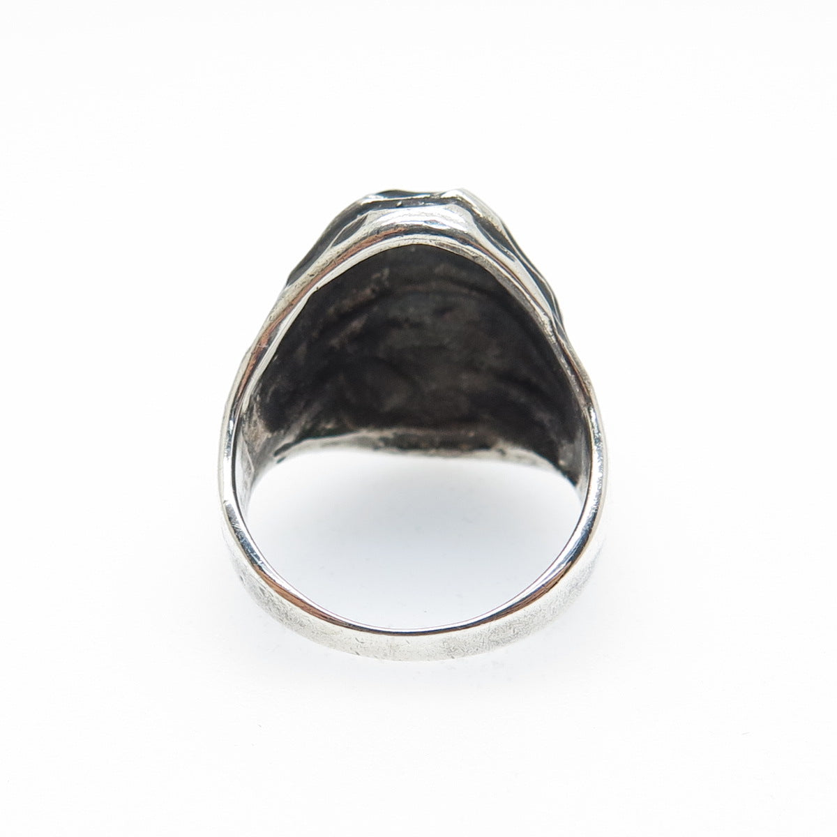 925 Sterling Silver Vintage Modernist Ribbed Dome Oxidized Ring Size 4.75