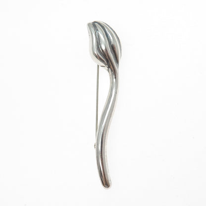 GSJ GOLD STONE 925 Sterling Silver Vintage Lily Flower Modernist Pin Brooch