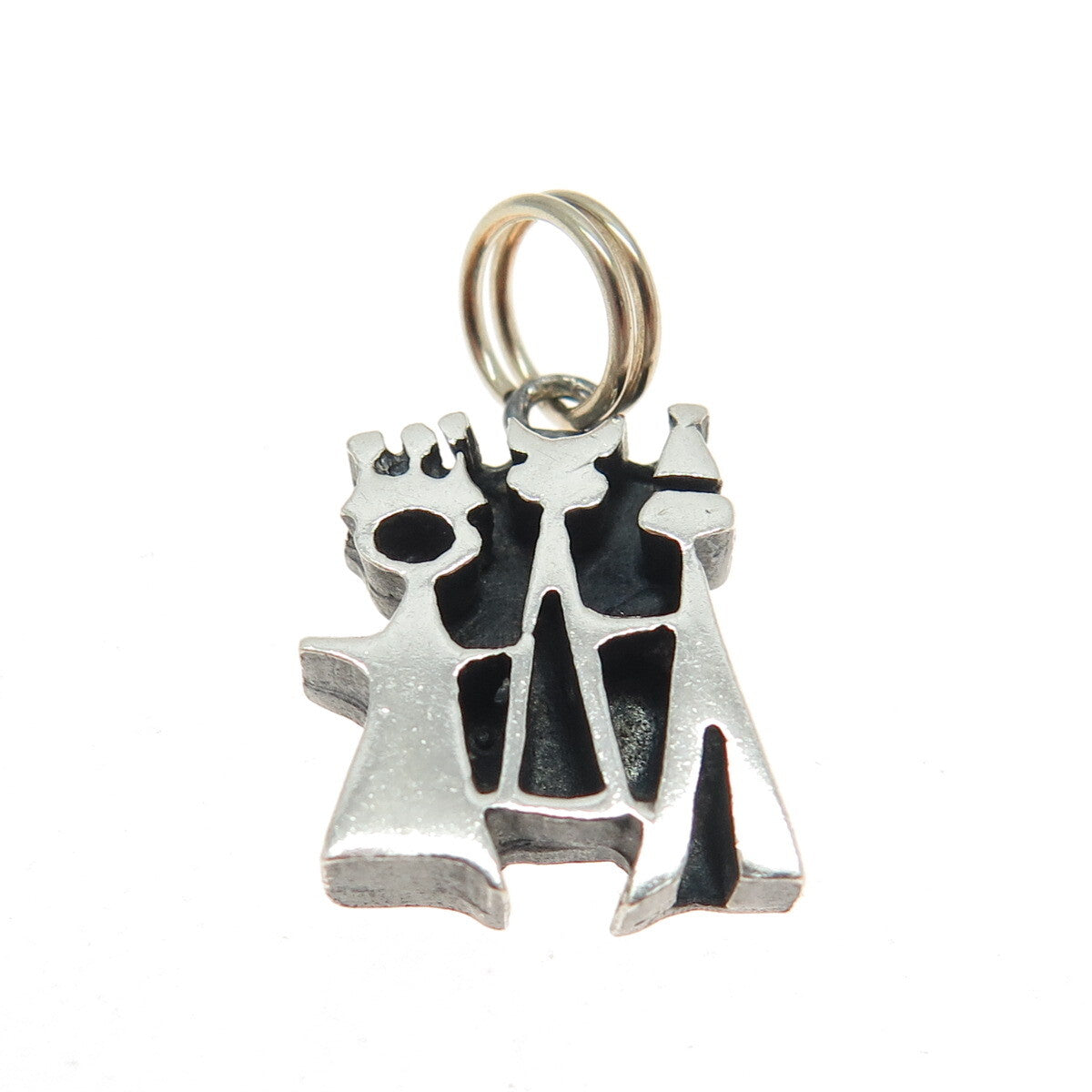 925 Sterling Silver Vintage Tribal Chief Couple Charm Pendant