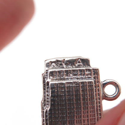 925 Sterling Silver Vintage 30 Rockefeller Plaza Oxidized 3D Charm Pendant