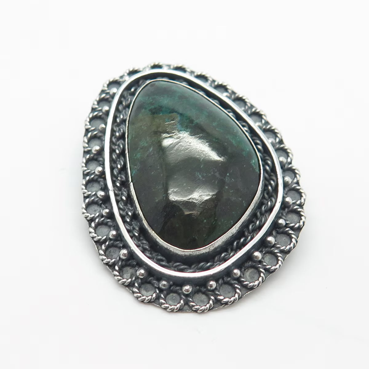 925 Sterling Silver Vintage Real Chrysocolla Gemstone Pin Brooch / Pendant