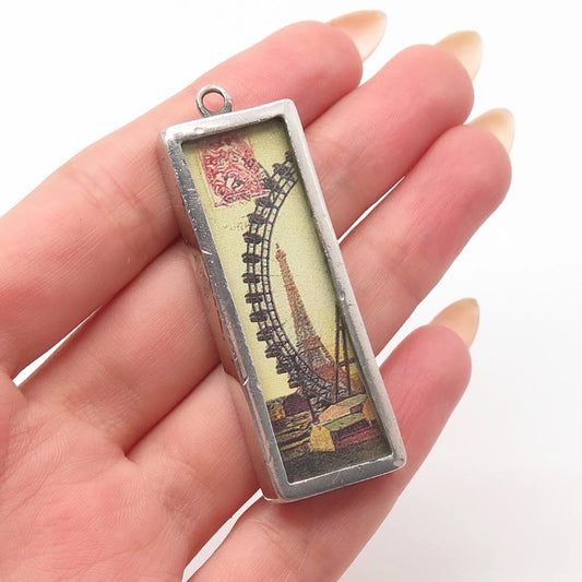 925 Sterling Silver Vintage Pick Up Sticks Jewelry "Paris" Eiffel Tower Pendant