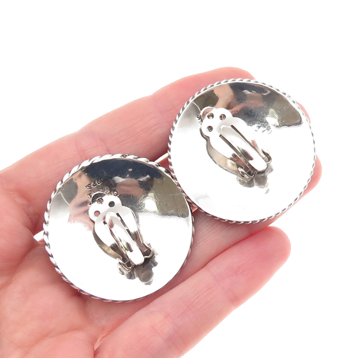 925 Sterling Silver Vintage Mexico Real Black Onyx Oxidized Clip On Earrings