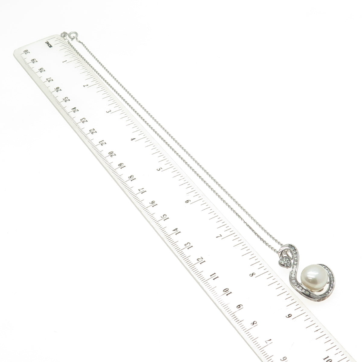 925 Sterling Silver Real Pearl & Round-Cut C Z Heart Cable Chain Necklace 16"