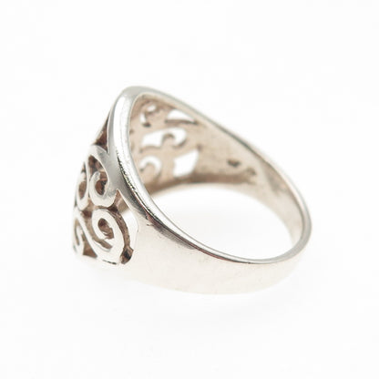 925 Sterling Silver Vintage Modernist Swirl Ring Size 7.75