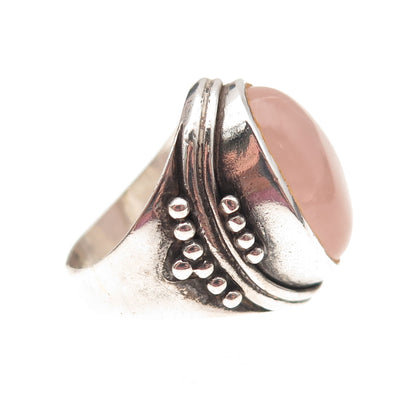 925 Sterling Silver Vintage Southwestern Real Rose Quartz Tribal Ring Size 6