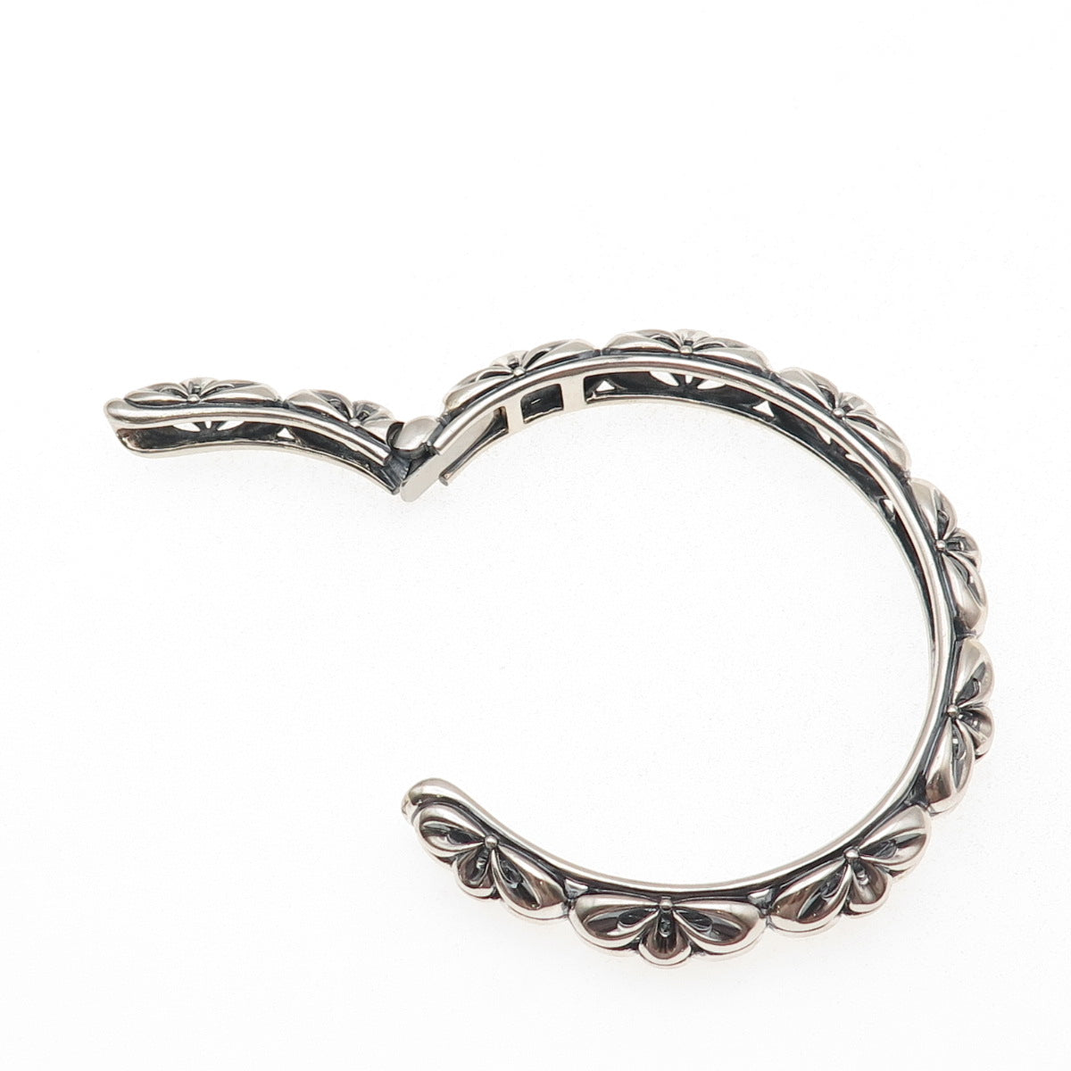 925 Sterling Silver Vintage Floral Ornate Oxidized Cuff Bracelet 8.25"