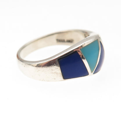 Chapal Zenray 925 Sterling Silver Vintage Real Turquoise & Lapis Ring Size 9.5