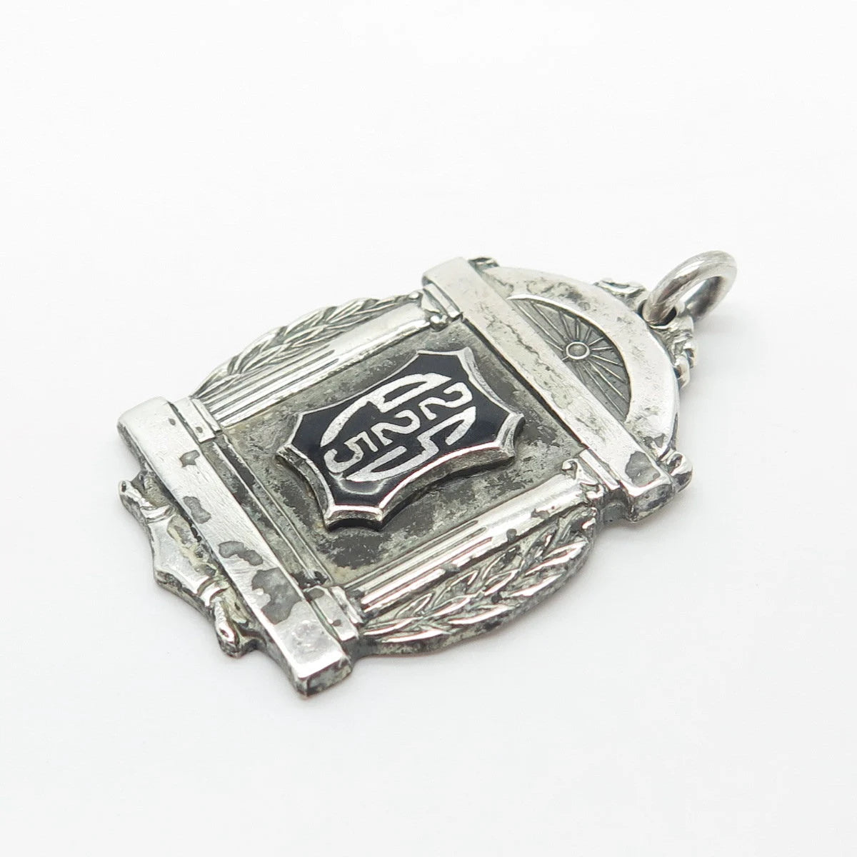 925 Sterling Silver Vintage LIEBER Black Enamel "225 PS" Pendant
