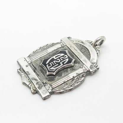 925 Sterling Silver Vintage LIEBER Black Enamel "225 PS" Pendant