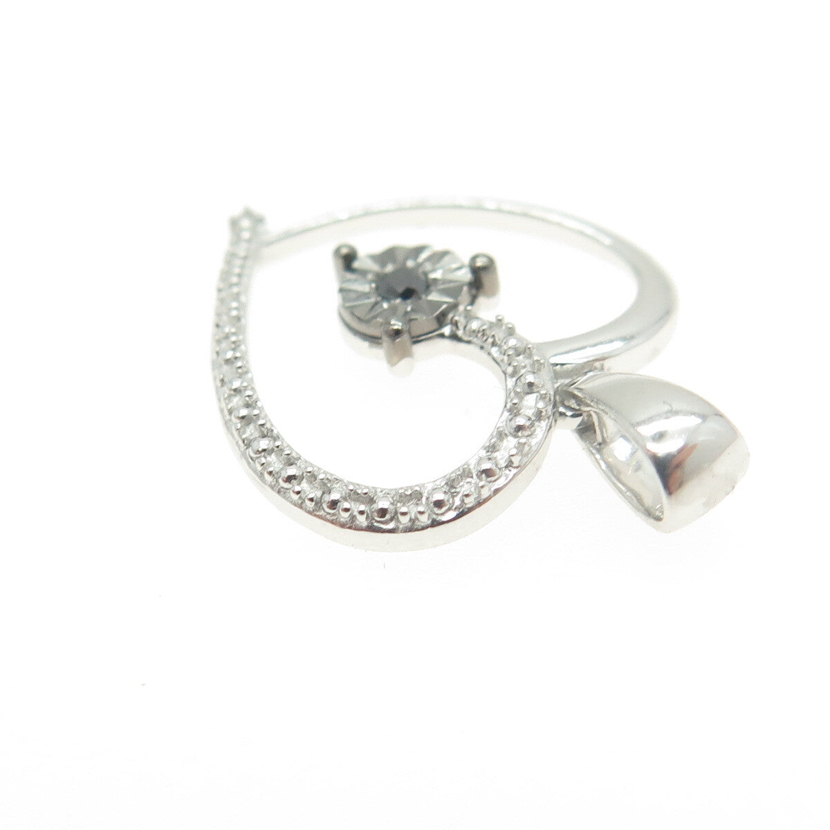 HAN 925 Sterling Silver Real Round-Cut White & Black Diamond Heart Pendant