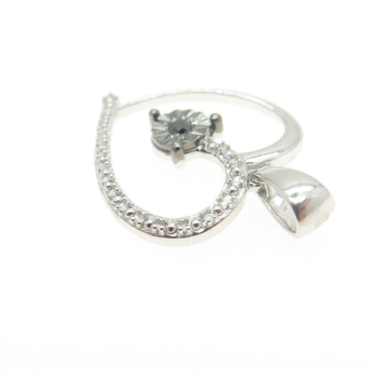 HAN 925 Sterling Silver Real Round-Cut White & Black Diamond Heart Pendant