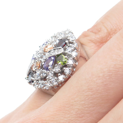 925 Sterling Silver Multi-Color C Z Cluster Dome Ring Size 6