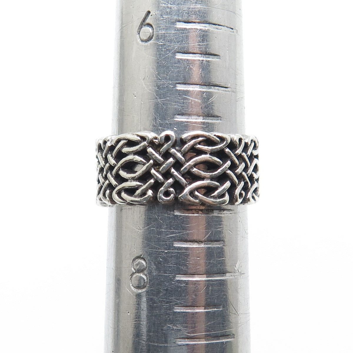 925 Sterling Silver Vintage Celtic Knot Oxidized Band Ring Size 7.5