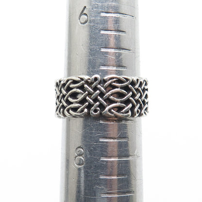 925 Sterling Silver Vintage Celtic Knot Oxidized Band Ring Size 7.5