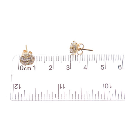 925 Sterling Silver Gold Plated Emerald & Round-Cut C Z Stud Earrings