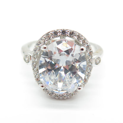 925 Sterling Silver Oval & Round-Cut C Z Promise Ring Size 8.25