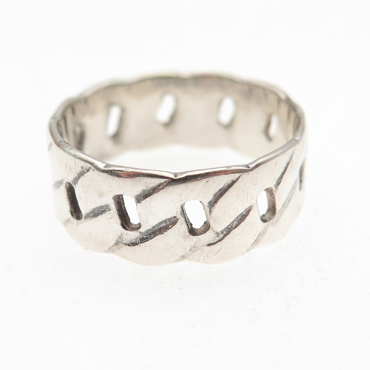 925 Sterling Silver Vintage Cuban Link Oxidized Band Ring Size 7.5