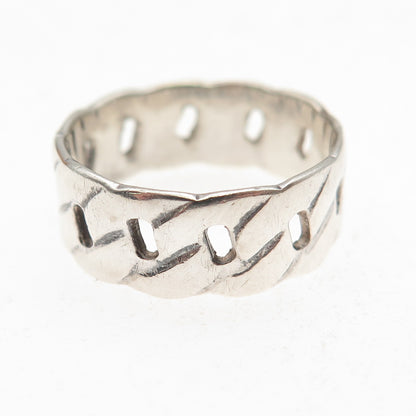 925 Sterling Silver Vintage Cuban Link Oxidized Band Ring Size 7.5