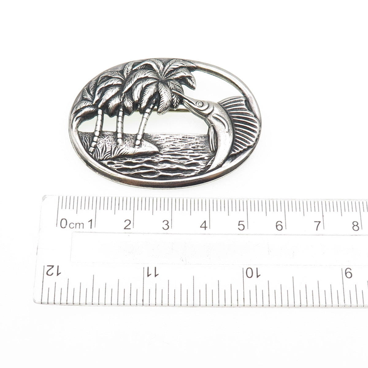 925 Sterling Silver Vintage Palm Beach Swordfish Oxidized Pin Brooch