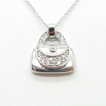 925 Sterling Silver Round-Cut C Z Ladies Handbag Cable Chain Necklace 16-18"