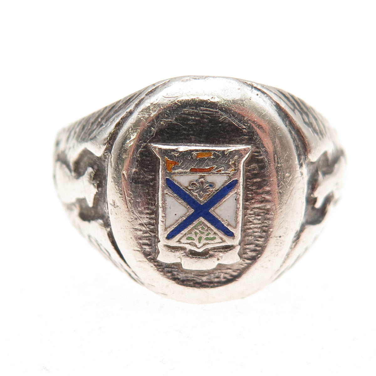 925 Sterling Silver Antique WWII Enamel US Army Eagle Oxidized Ring Size 8.5