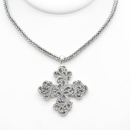 LOIS HILL Sterling Silver Vintage Granulated Cross Spiga Chain Necklace 16-18"