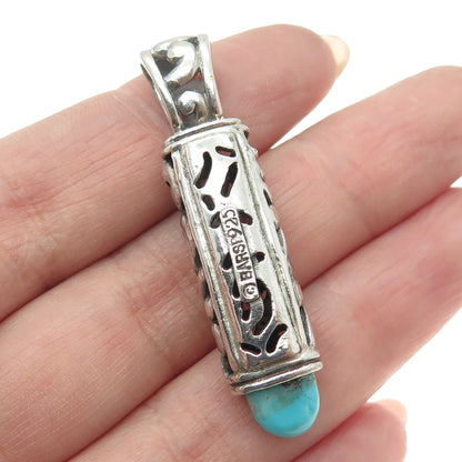 BARSE 925 Sterling Silver Vintage Real Turquoise Scroll Oxidized Pendant