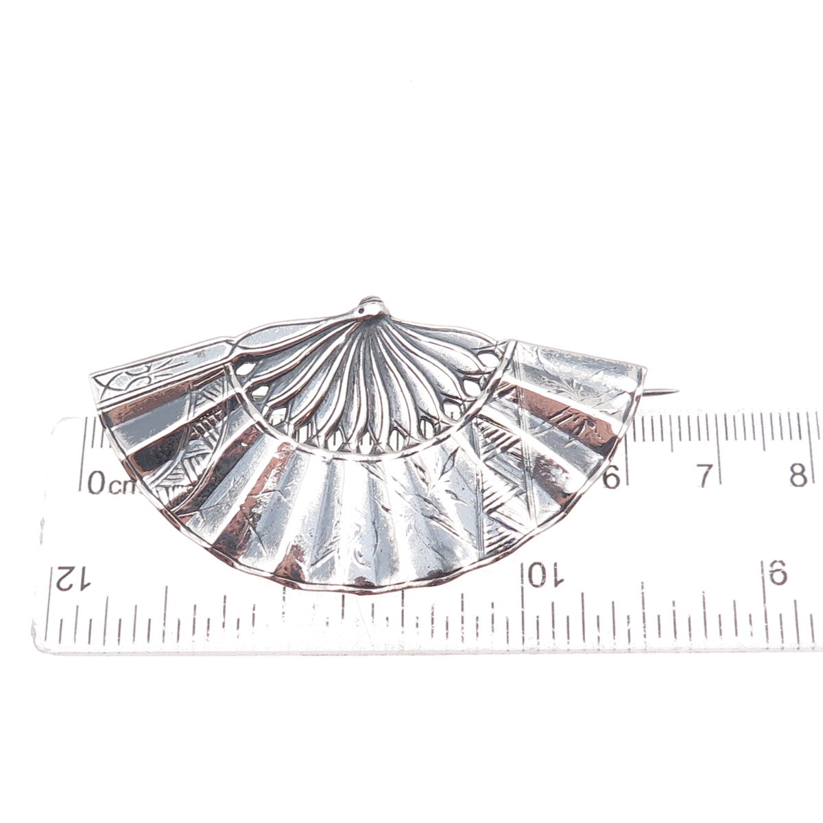 925 Sterling Silver Antique Art Deco Japanese Fan Oxidized Pin Brooch