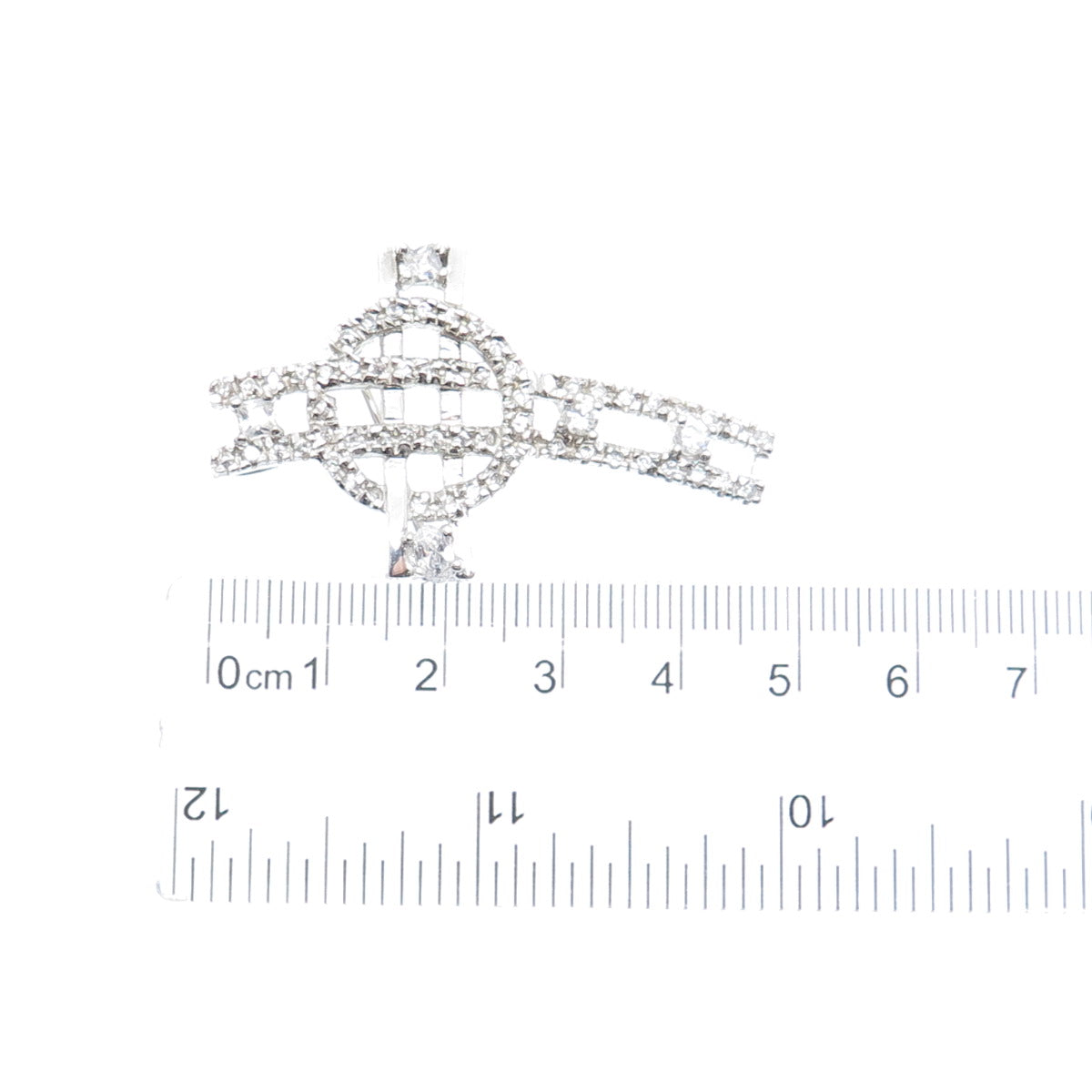 925 Sterling Silver Round-Cut C Z Cross Pin Brooch / Pendant