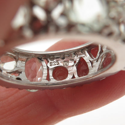 925 Sterling Silver Vintage Real Multi-Cut Aquamarine Cluster Band Ring Size 8