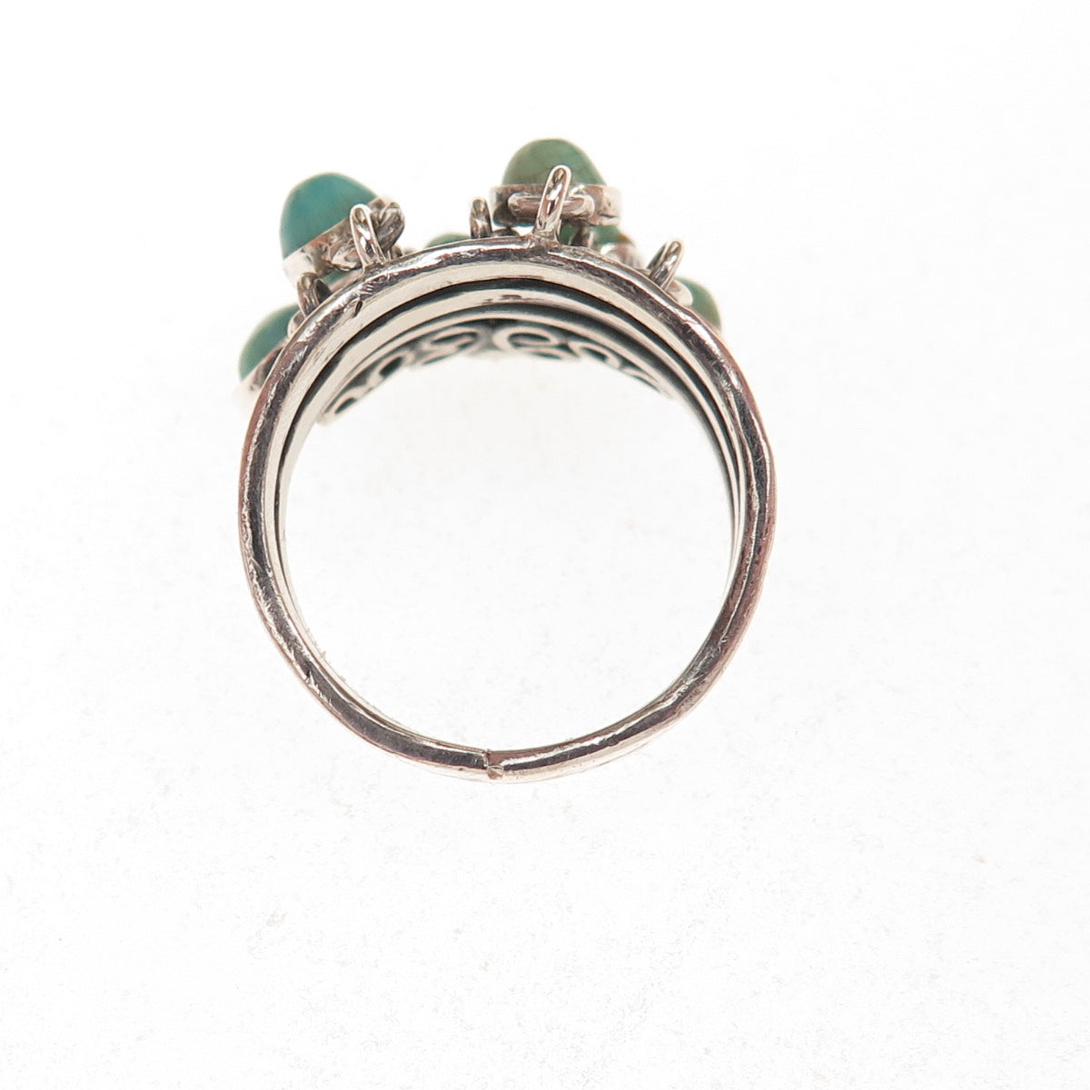 Old Pawn Sterling Silver Vintage Turquoise Cha Cha Charm Tribal Ring Size 7.25