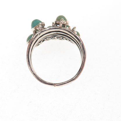 Old Pawn Sterling Silver Vintage Turquoise Cha Cha Charm Tribal Ring Size 7.25