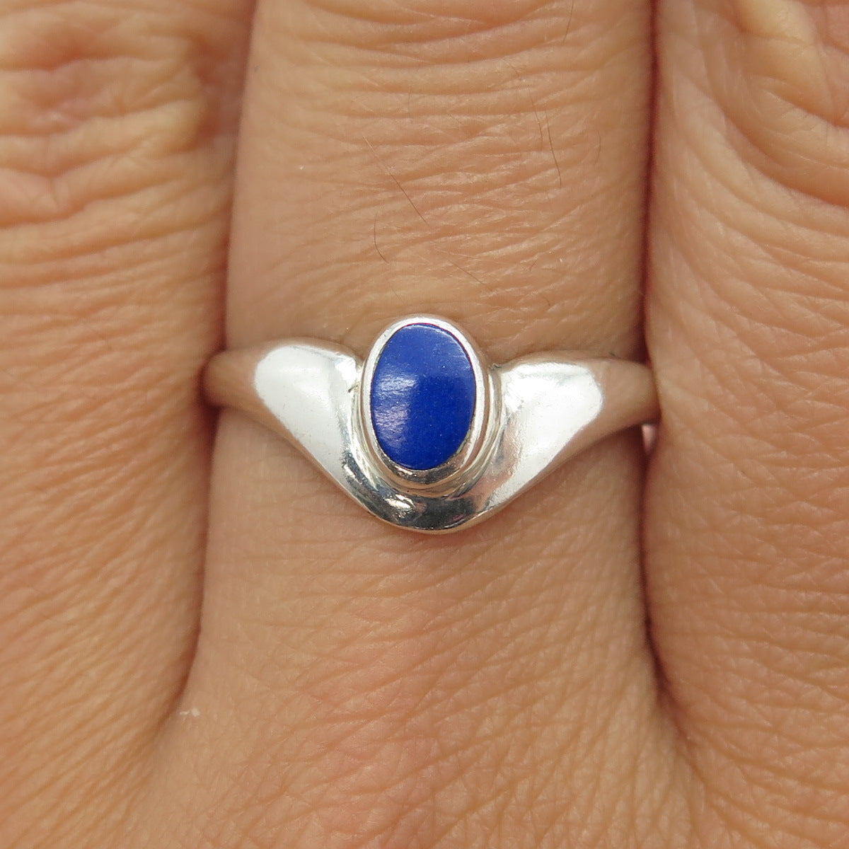 925 Sterling Silver Vintage Italy Real Lapis Lazuli Modernist Ring Size 8.5