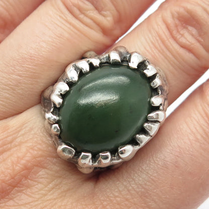 925 Sterling Silver Vintage Real Jade Gemstone Oval Ring Size 8.25
