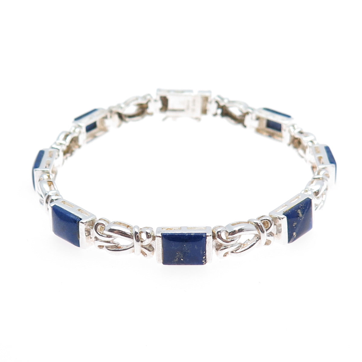 ROSS SIMONS 925 Sterling Silver Vintage Real Lapis Swirl Link Bracelet 7.25"