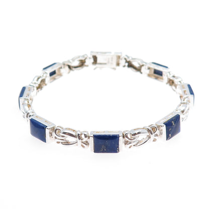 ROSS SIMONS 925 Sterling Silver Vintage Real Lapis Swirl Link Bracelet 7.25"