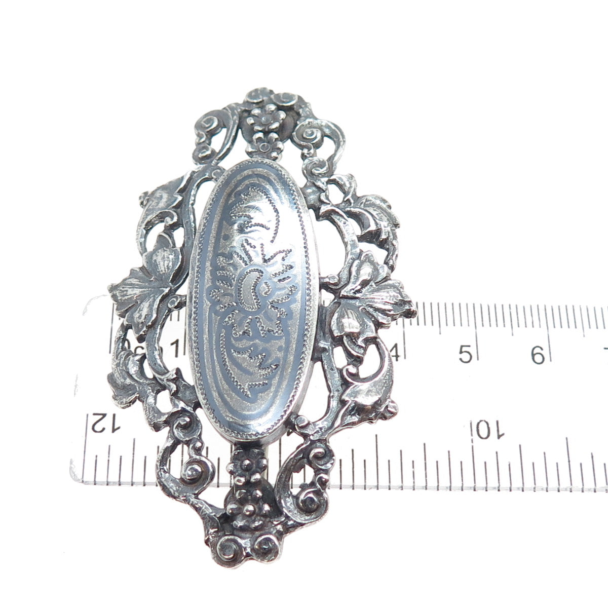 900 Silver Antique Art Deco Flower Oxidized Pin Brooch