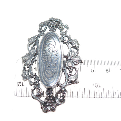 900 Silver Antique Art Deco Flower Oxidized Pin Brooch