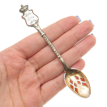 Bernhard Hertz 925S Sterling Gold Plated Antique Enamel Denmark Coffee Spoon